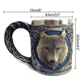 Retro Style 3D Wolf King Pattern Drinking Mugs Resin Stainless Steel Wolf Cups Coffee Tea Beer Mug Animal Milk Mug 450ML Gift