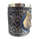 Retro Style 3D Wolf King Pattern Drinking Mugs Resin Stainless Steel Wolf Cups Coffee Tea Beer Mug Animal Milk Mug 450ML Gift