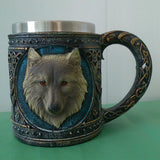 Retro Style 3D Wolf King Pattern Drinking Mugs Resin Stainless Steel Wolf Cups Coffee Tea Beer Mug Animal Milk Mug 450ML Gift