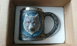 Retro Style 3D Wolf King Pattern Drinking Mugs Resin Stainless Steel Wolf Cups Coffee Tea Beer Mug Animal Milk Mug 450ML Gift