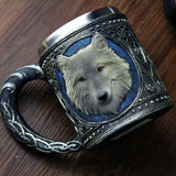 Retro Style 3D Wolf King Pattern Drinking Mugs Resin Stainless Steel Wolf Cups Coffee Tea Beer Mug Animal Milk Mug 450ML Gift