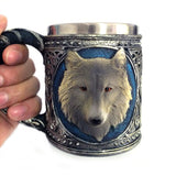 Retro Style 3D Wolf King Pattern Drinking Mugs Resin Stainless Steel Wolf Cups Coffee Tea Beer Mug Animal Milk Mug 450ML Gift